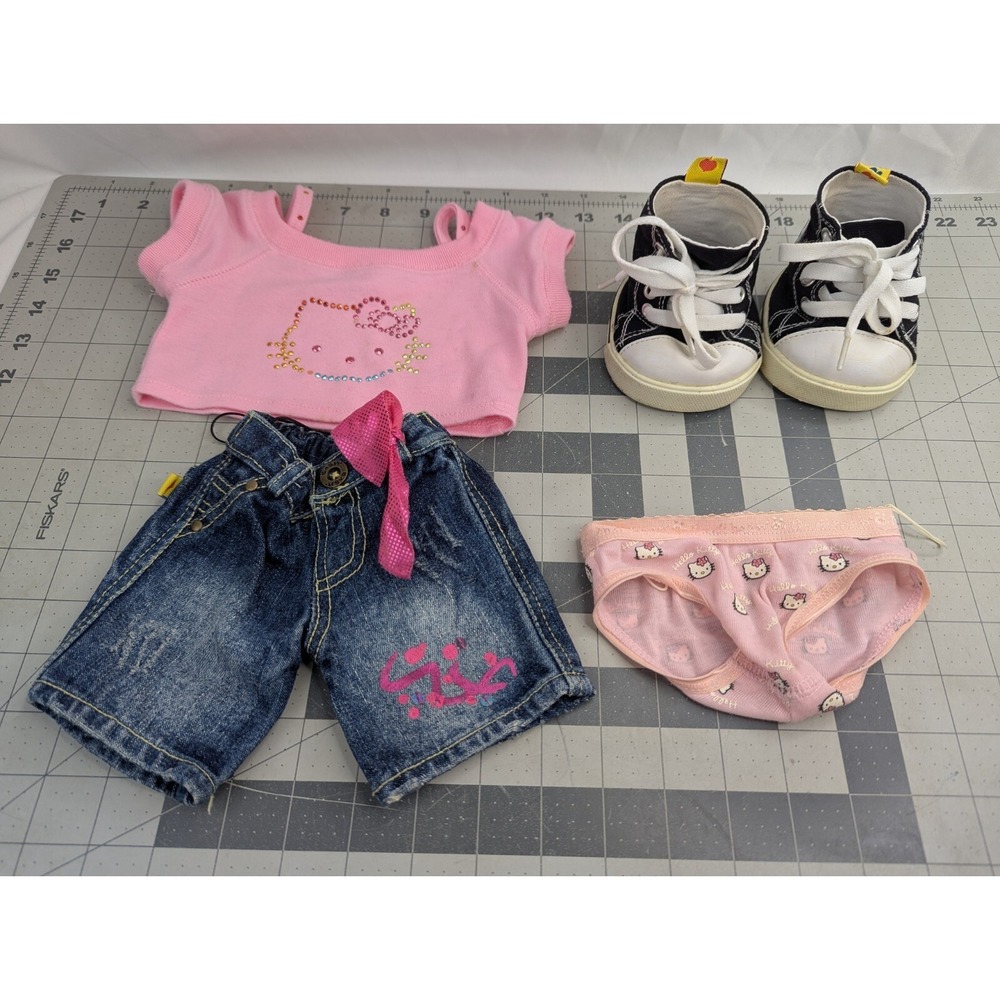 Build a Bear Hello Kitty Shirt Jean Shorts High Top Sneakers Stuffed Animal Toy‎